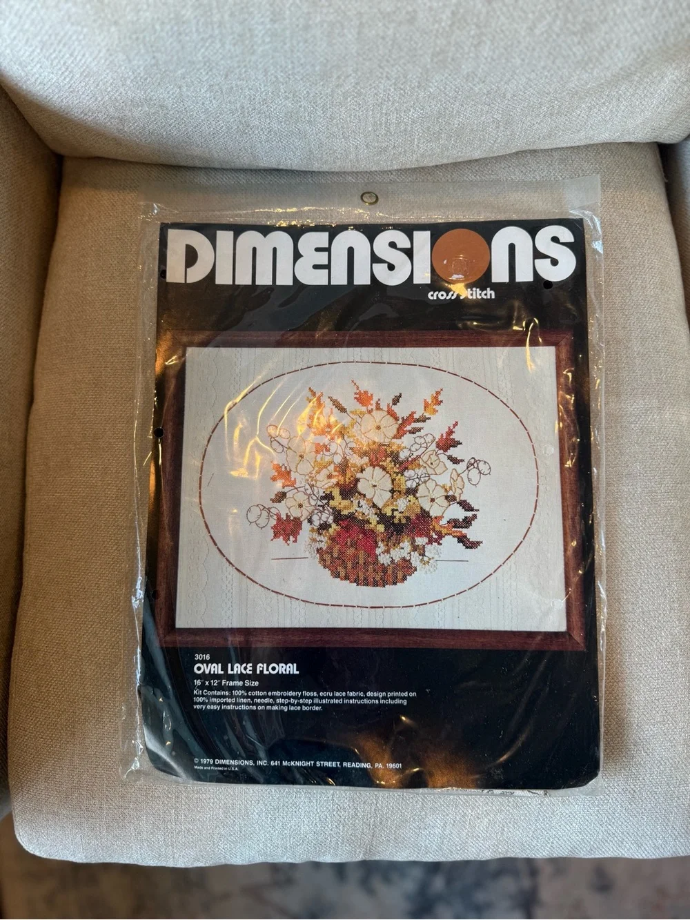 Dimensions Oval Lace Floral Cross Stitch Kit - #3016 Cream with Autumn Colors
